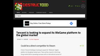 Tencent is looking to expand its WeGame platform to the global market