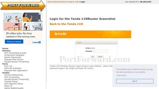 Tenda 11N Login Router Screenshot - PortForward.com