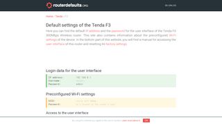 Default settings of the Tenda F3 - routerdefaults.org