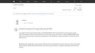 Cannot connect to Tengo Internet at KOA - Apple Community - Apple ...