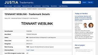 TENNANT WEBLINK Trademark - Serial Number 76369308 :: Justia ...