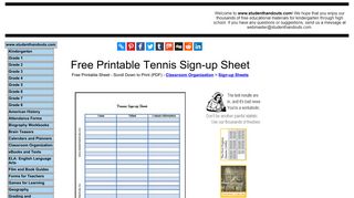 Free Printable Tennis Sign-up Sheet for School Teams