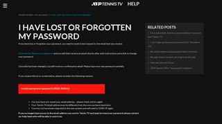 I have lost or forgotten my password - Tennis TV Help