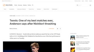 Tennis: One of my best matches ever, Anderson says after Nishikori ...