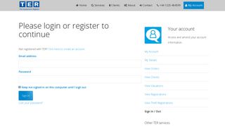 TER – The Equipment Register | Please login or register to continue