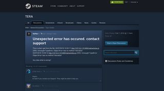 Unexpected error has occured. contact support :: TERA General ...