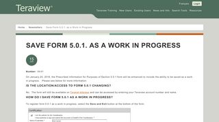 Save Form 5.0.1. as a Work in Progress – Teraview