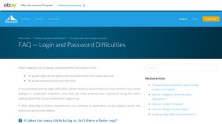 FAQ — Login and Password Difficulties – Help ... - Support - Terapeak