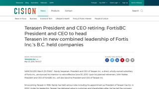 Terasen President and CEO retiring; FortisBC President and CEO to ...