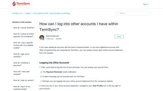 How can I log into other accounts I have within TermSync ...