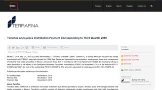 Terrafina Announces Distribution Payment Corresponding to Third ...