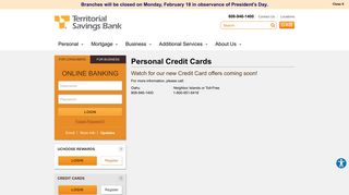 Personal Credit Cards | Territorial Savings Bank