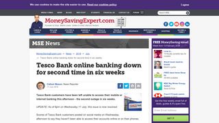 Tesco Bank online banking down for second time in six weeks