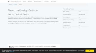 Tesco mail setup Outlook | Email settings
