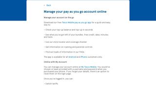 Manage Your Pay As You Go Account Online | Tesco Mobile