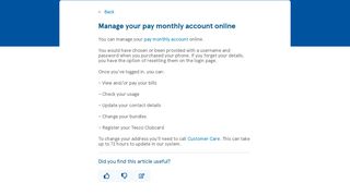 Manage Your Pay Monthly Account Online | Tesco Mobile