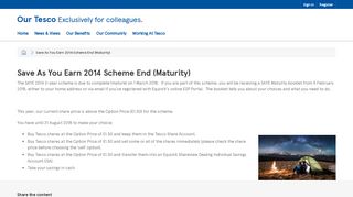 Save As You Earn 2014 Scheme End (Maturity) - Our Tesco
