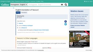 English Translation of “tesouro” | Collins Portuguese-English Dictionary