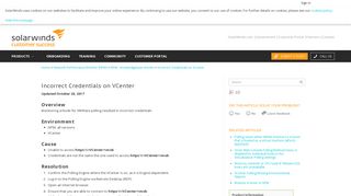 Incorrect Credentials on VCenter - SolarWinds Worldwide, LLC. Help ...