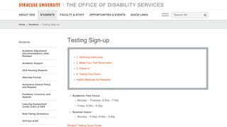 Testing Sign-up | The Office of Disability Services