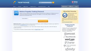 Retrieve Testking forgotten password