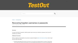 Recovering forgotten usernames or passwords – TestOut