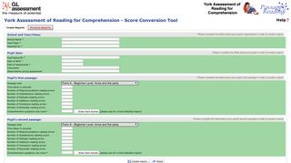York Assessment of Reading for Comprehension - Score Conversion ...