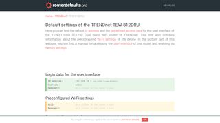 Default settings of the TRENDnet TEW-812DRU - routerdefaults.org