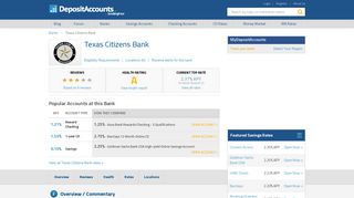 Texas Citizens Bank Reviews and Rates - Texas - Deposit Accounts