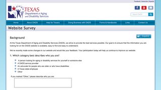 Texas Department of Aging and Disability Services Website Survey