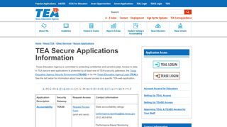 TEA Secure Applications Information - Texas Education Agency