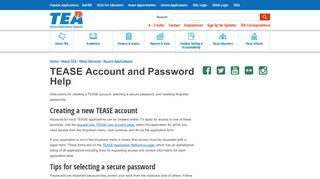 TEASE Account and Password Help - Texas Education Agency