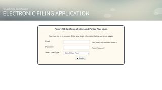 Form 1295 filing application login screen - Texas Ethics Commission