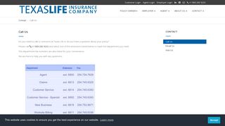Call Us - Texas Life Insurance Company