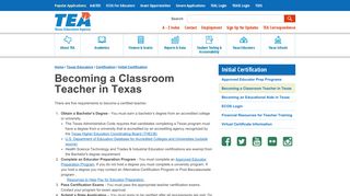 Becoming a Classroom Teacher in Texas - The Texas Education Agency