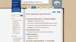 Cedar Creek Library | Library Databases Login Information