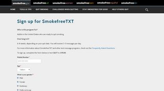 Sign up for SmokefreeTXT | Smokefree.gov