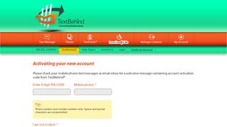 Activate your account using 4-digit PIN code - TextBehind