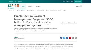 Oracle Textura Payment Management Surpasses $500 billion in ...