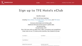 Subscribe to TFE Hotels eClub - Rendezvous Hotels
