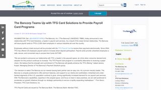 The Bancorp Teams Up with TFG Card Solutions to Provide Payroll ...