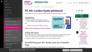 TFL 60+ London Oyster photocard | London Councils