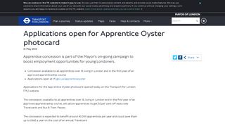 Applications open for Apprentice Oyster photocard - Transport for ... - TfL