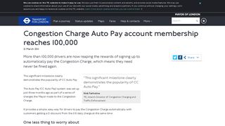Congestion Charge Auto Pay account membership reaches ... - TfL