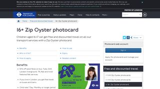 16+ Zip Oyster photocard - Transport for London