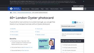 60+ London Oyster photocard - Transport for London