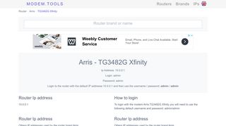 Arris TG3482G Xfinity Default Router Login and Password