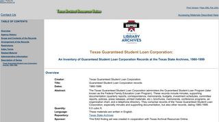 Texas Guaranteed Student Loan Corporation: An Inventory of ...