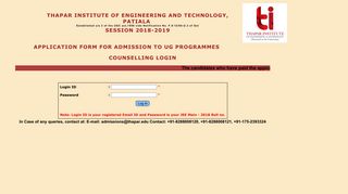 #### TIET Thapar University - Counselling Login Form