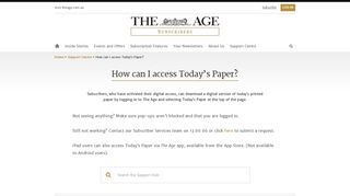 How can I access Today's Paper? - The Age Subscribers